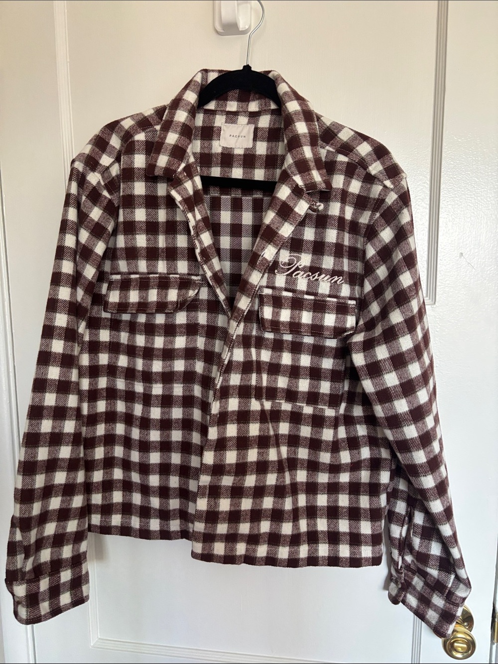 Pacsun Brown Burgundy Cropped Camp Flannel Jacket M